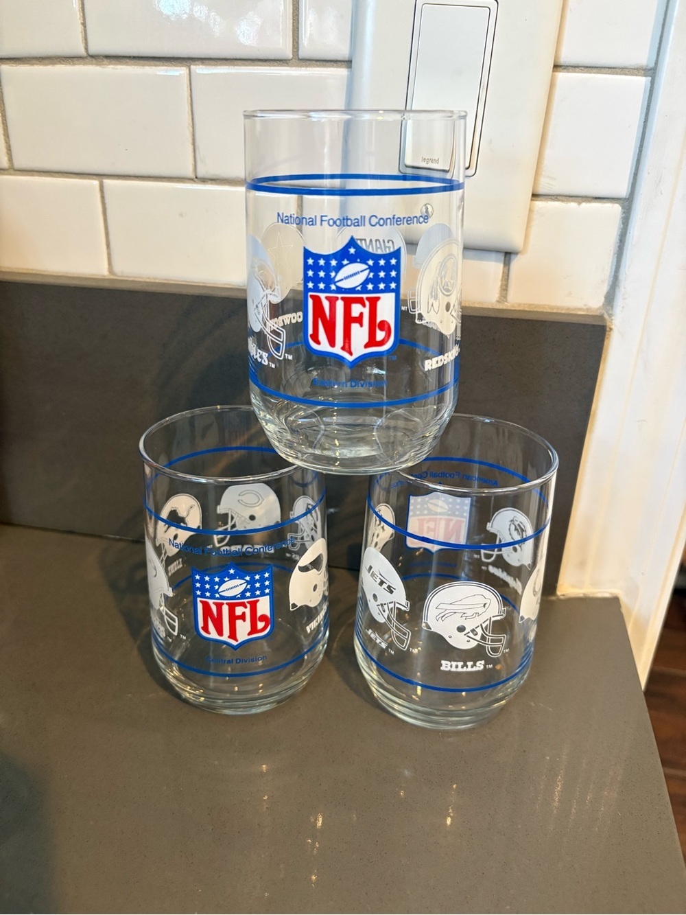 Vintage 1980’s NFL Eastern & Central Division Conference Glasses Set of 3